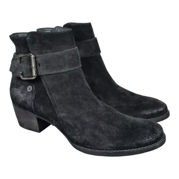 Paul Green Black Suede Moto Ankle Booties | Size 8 | Buckle & Zip - Picture 1 of 10